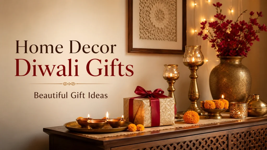 Home decor Diwali gifts with diyas, brass decor, vase and festive decorations